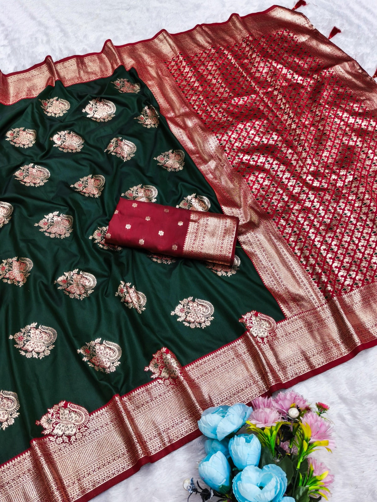 AJ-BUTTERFLY SOFT SILK SAREE WITH CONTRAST PALLU AND BORDER WITH BEAUTIFUL BUTTERFLY 🦋 DESIGN WITH BUTTI CONTRAST BLOUSE
