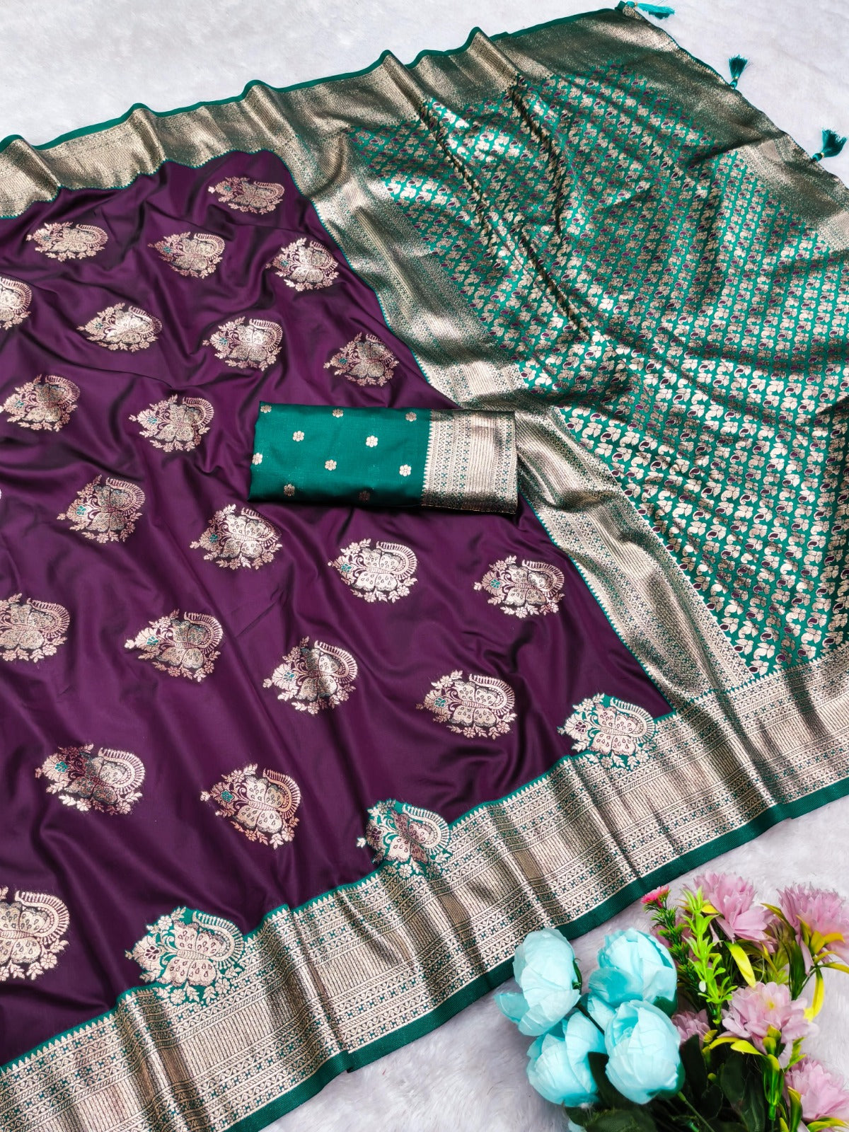 AJ-BUTTERFLY SOFT SILK SAREE WITH CONTRAST PALLU AND BORDER WITH BEAUTIFUL BUTTERFLY 🦋 DESIGN WITH BUTTI CONTRAST BLOUSE
