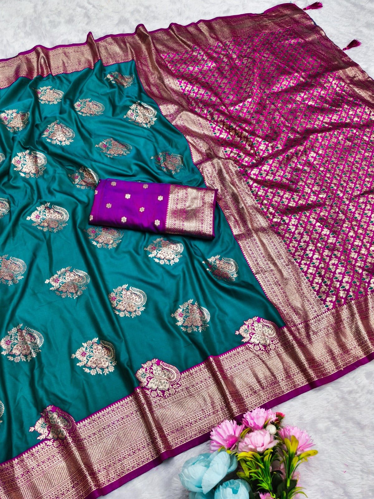 AJ-BUTTERFLY SOFT SILK SAREE WITH CONTRAST PALLU AND BORDER WITH BEAUTIFUL BUTTERFLY 🦋 DESIGN WITH BUTTI CONTRAST BLOUSE