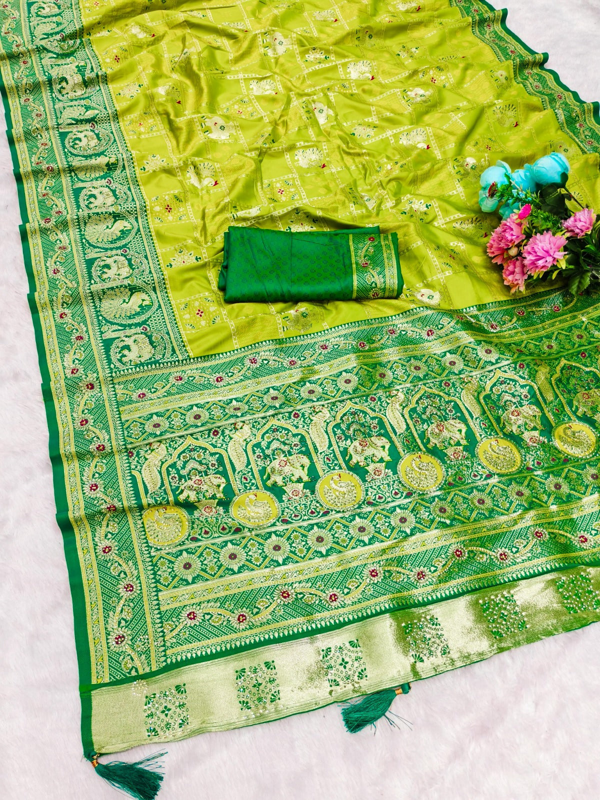 BS-GHATCHOLA PURE SOFT SILK SAREE WITH BEAUTIFUL GHARCHOLA DESIGN WITH CONTRAST BORDER WITH HEAVY JARKAN WORK