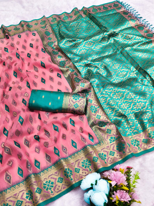 CT-SHRIYA COTTON  SILK SAREE BATIK WEAVING DESIGN WITH CONSTAST BORDER WITH RICH PALLU WITH TASSELS