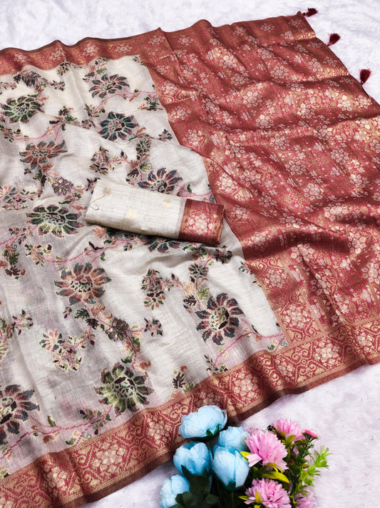 CT-RASHA COTTON SILK SAREE JHAL WEAVING DESIGN WITH CONSTAST BORDER WITH RICH PALLU WITH TASSELS