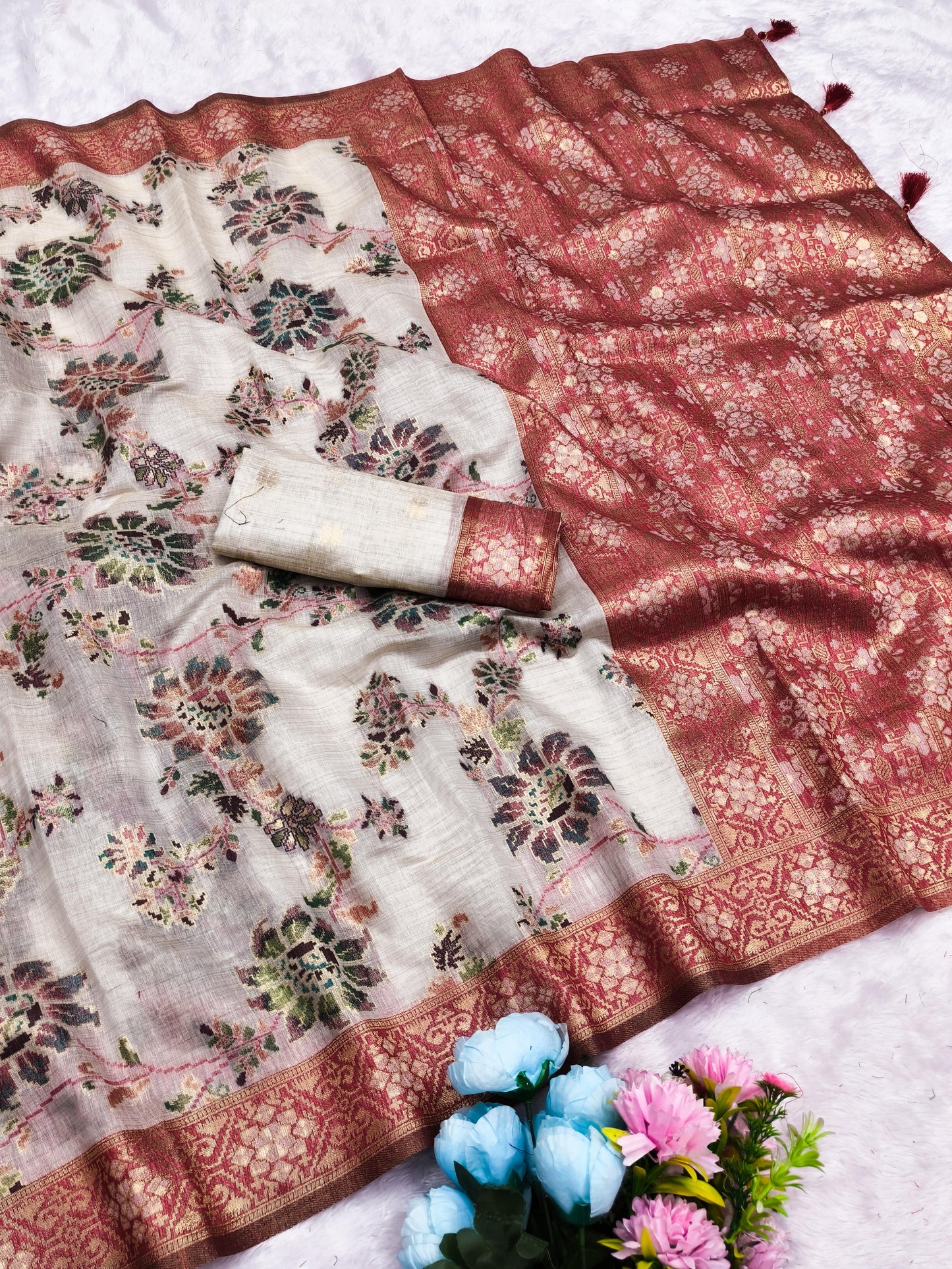 CT-RASHA COTTON  SILK SAREE JHAL WEAVING DESIGN WITH CONSTAST BORDER WITH RICH PALLU WITH TASSELS