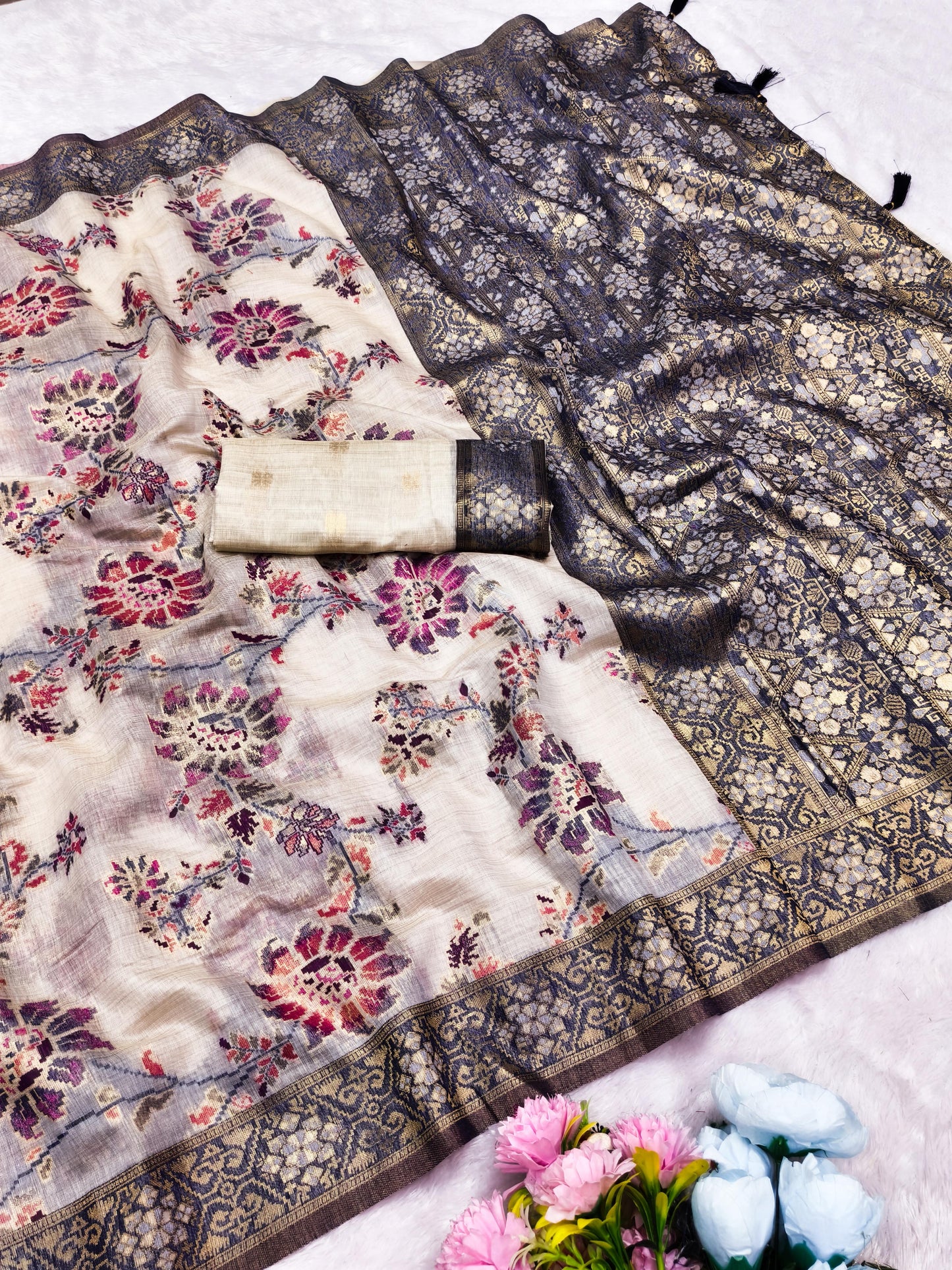 CT-RASHA COTTON  SILK SAREE JHAL WEAVING DESIGN WITH CONSTAST BORDER WITH RICH PALLU WITH TASSELS