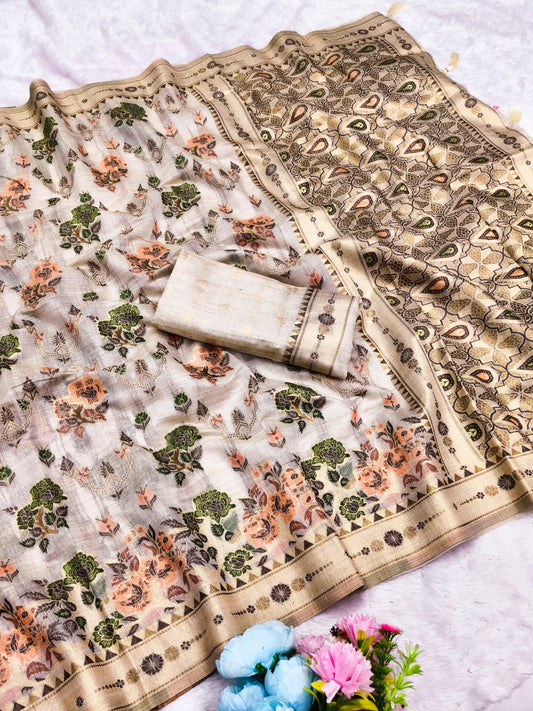CT-BRINDA COTTON SILK SAREE WITH BEAUTIFUL JHAL FLORAL WEAVING DEDIGN WITH MULTI MEENA PREMIUM TASTE COLLECTION