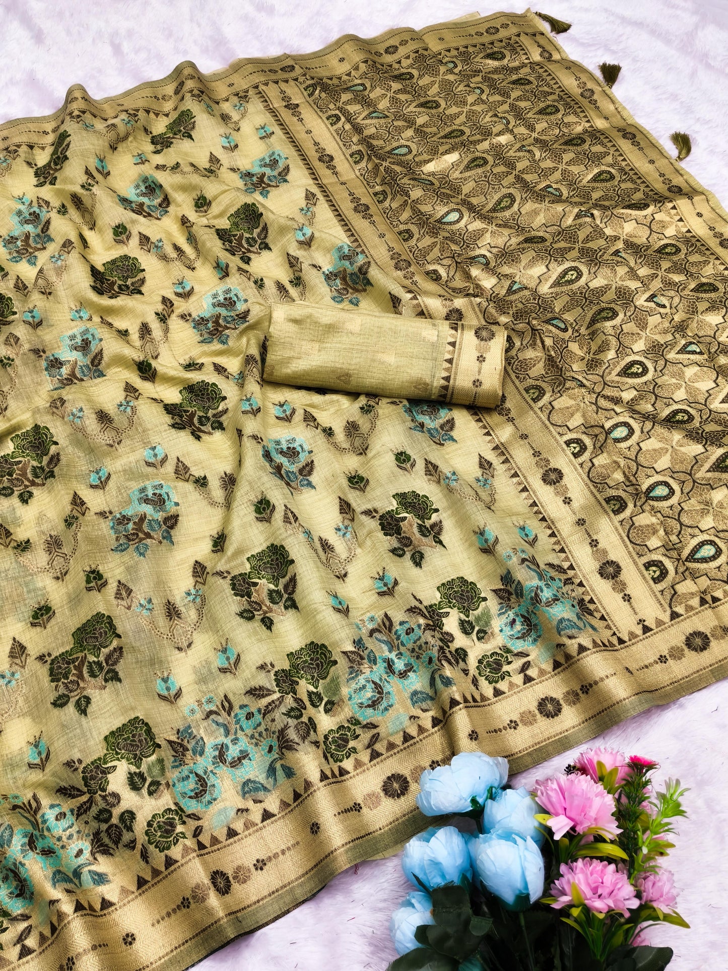 CT-BRINDA COTTON SILK SAREE WITH BEAUTIFUL JHAL FLORAL WEAVING DEDIGN WITH MULTI MEENA PREMIUM TASTE COLLECTION