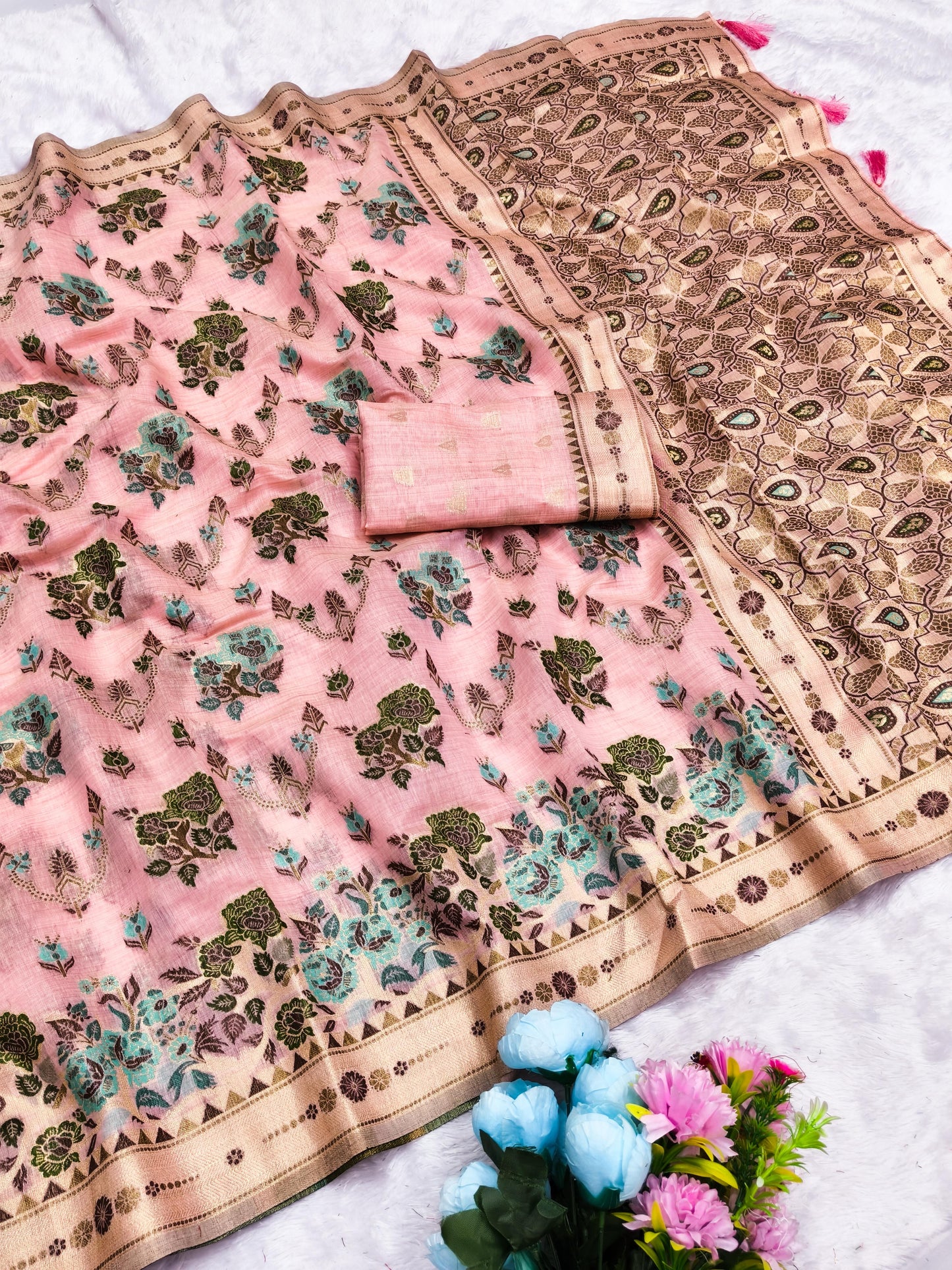 CT-BRINDA COTTON SILK SAREE WITH BEAUTIFUL JHAL FLORAL WEAVING DEDIGN WITH MULTI MEENA PREMIUM TASTE COLLECTION