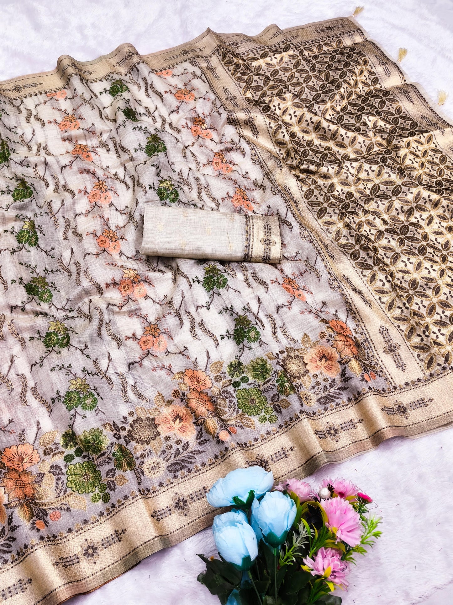 CT-SHAHI COTTON SILK SAREE WITH BEAUTIFUL JHAL FLORAL WEAVING DEDIGN WITH MULTI MEENA PREMIUM TASTE COLLECTION