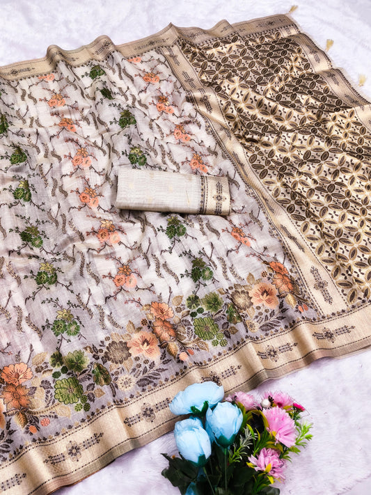 CT-SHAHI COTTON SILK SAREE WITH BEAUTIFUL JHAL FLORAL WEAVING DEDIGN WITH MULTI MEENA PREMIUM TASTE COLLECTION