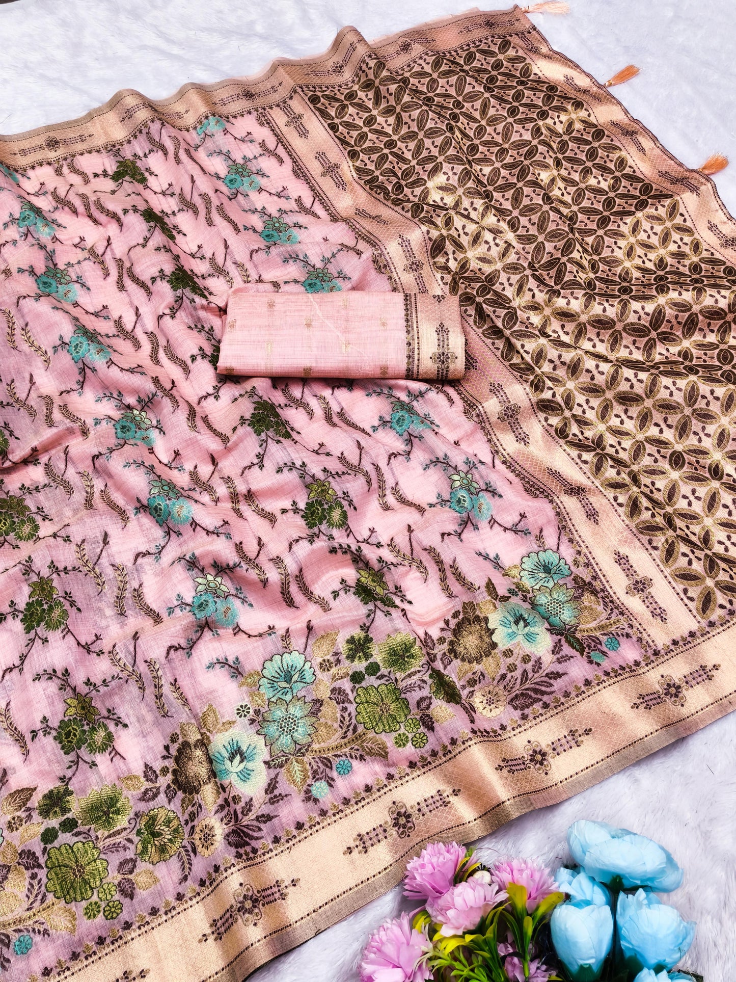 CT-SHAHI COTTON SILK SAREE WITH BEAUTIFUL JHAL FLORAL WEAVING DEDIGN WITH MULTI MEENA PREMIUM TASTE COLLECTION