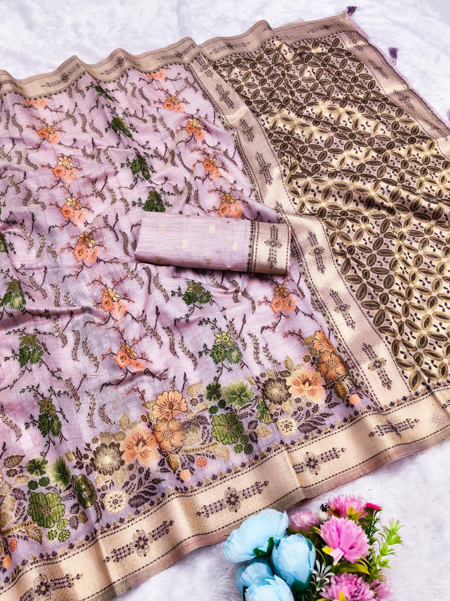 CT-SHAHI COTTON SILK SAREE WITH BEAUTIFUL JHAL FLORAL WEAVING DEDIGN WITH MULTI MEENA PREMIUM TASTE COLLECTION