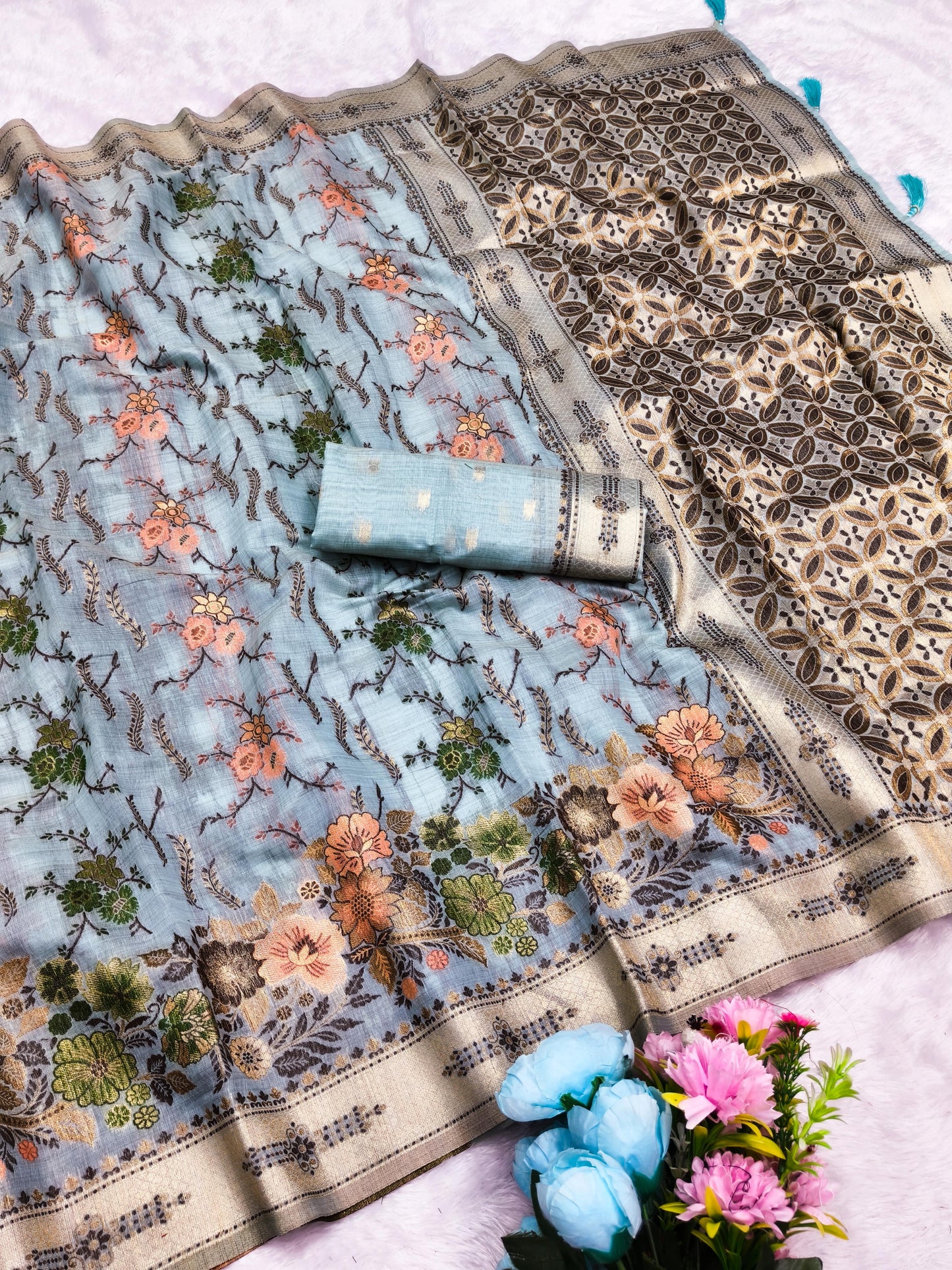 CT-SHAHI COTTON SILK SAREE WITH BEAUTIFUL JHAL FLORAL WEAVING DEDIGN WITH MULTI MEENA PREMIUM TASTE COLLECTION