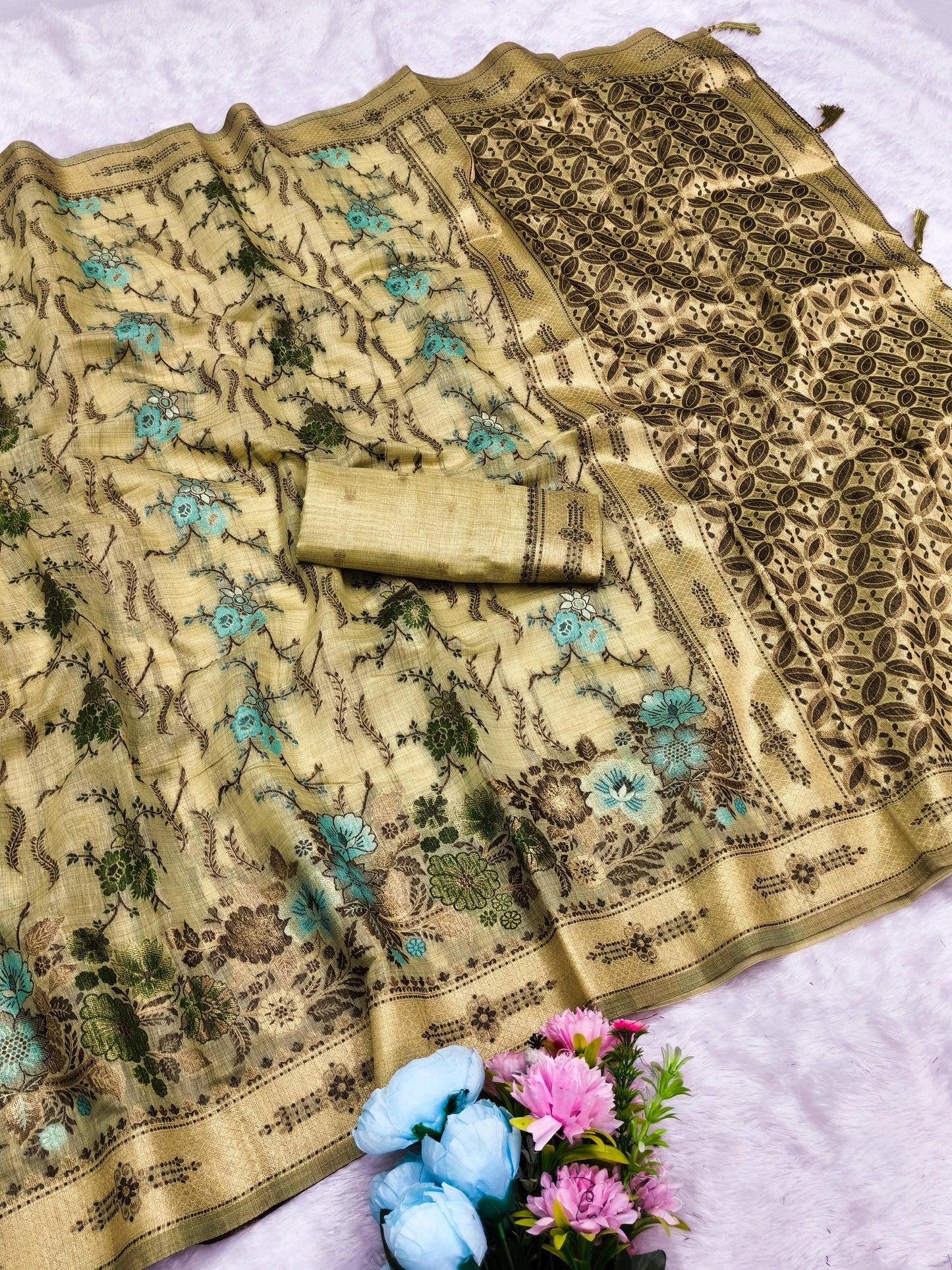 CT-SHAHI COTTON SILK SAREE WITH BEAUTIFUL JHAL FLORAL WEAVING DEDIGN WITH MULTI MEENA PREMIUM TASTE COLLECTION