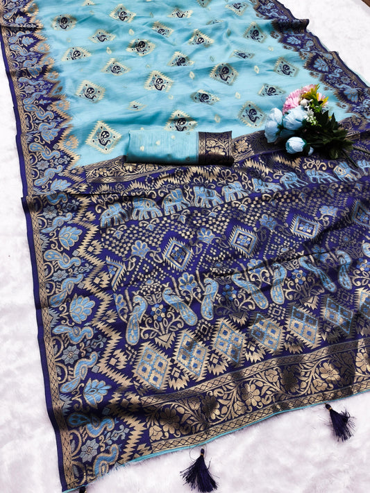 CT-HANSIKA COTTOM SILK SAREE WITH BESUTIFUL CONTRAST BORDER WITH BEAUTIFUL PEACOCK DESIGN WITH TASSELS