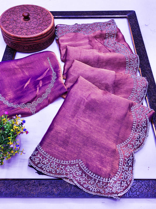 DF-SHEHZADI PREMIUM FENDI CHIFFON SAREE WITH JARKAN WORK WITH BEAUTIFUL CUTWORK WITH HEAVY BLOUSE