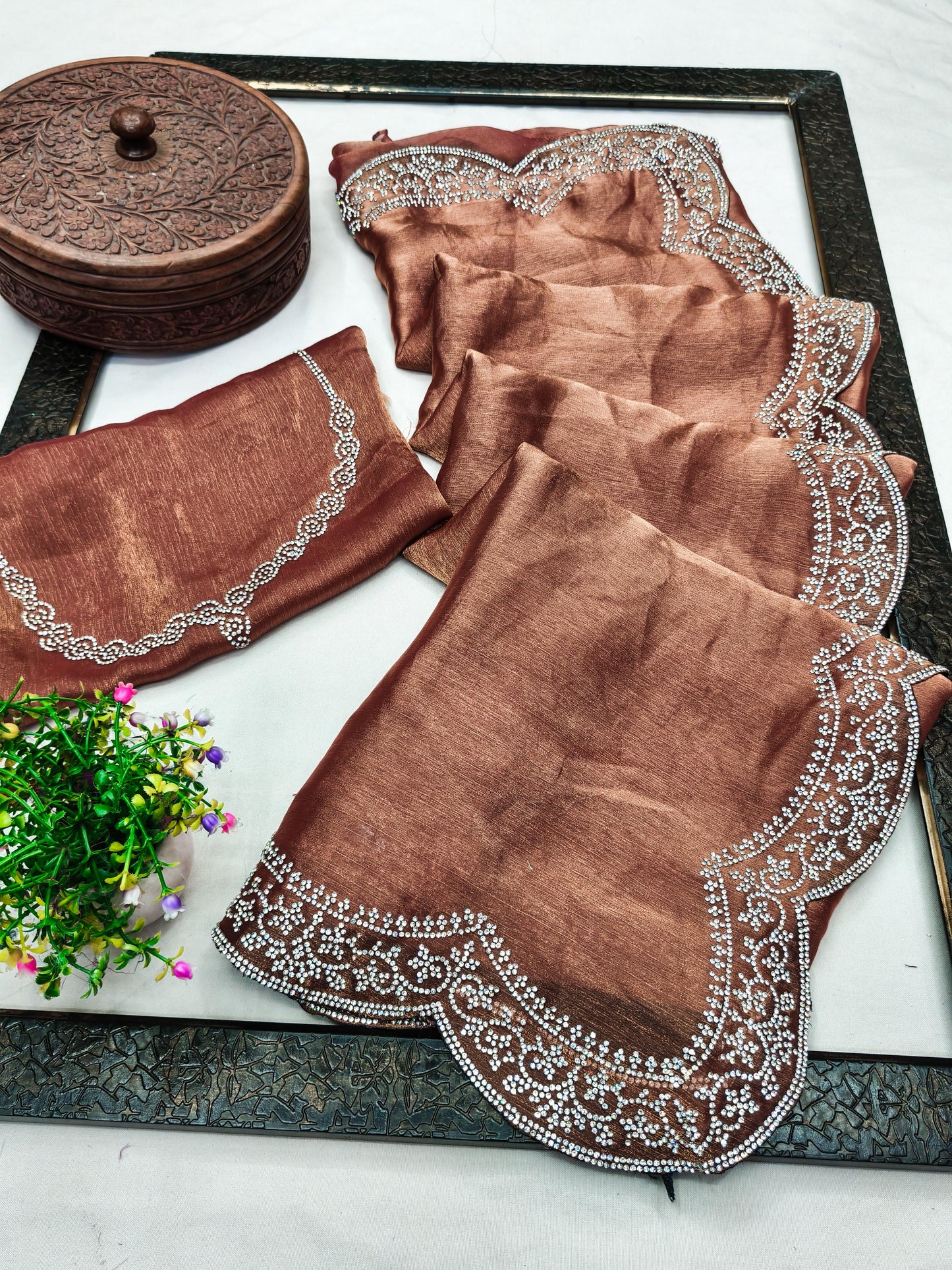DF-SHEHZADI PREMIUM FENDI CHIFFON SAREE WITH JARKAN WORK WITH BEAUTIFUL CUTWORK WITH HEAVY BLOUSE