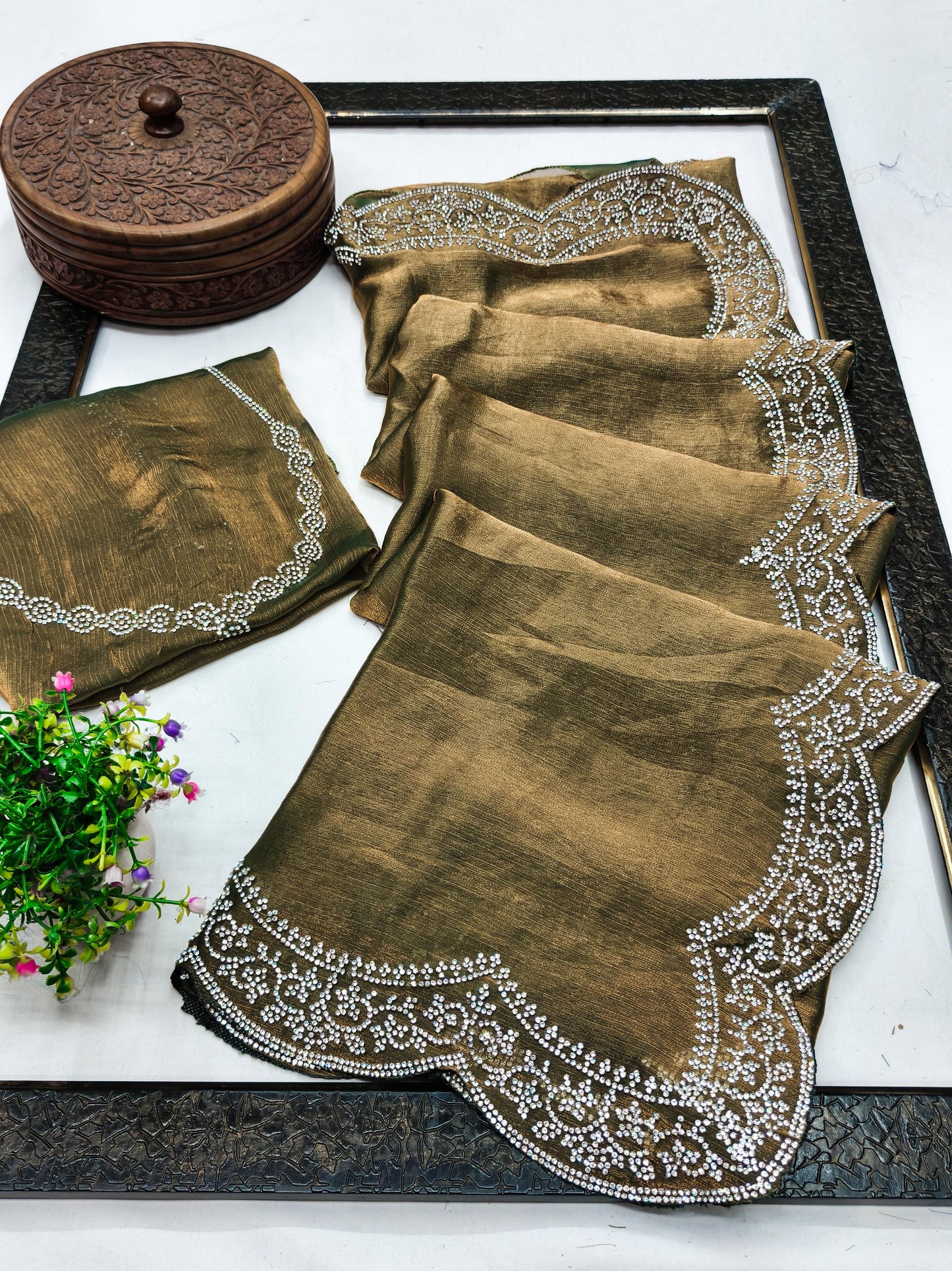 DF-SHEHZADI PREMIUM FENDI CHIFFON SAREE WITH JARKAN WORK WITH BEAUTIFUL CUTWORK WITH HEAVY BLOUSE