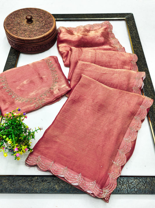 DF-PRASHANTI FENDI SAREE WITH JARKAN WORK WITH CUTBORDER WITH HEAVY BLOUSE