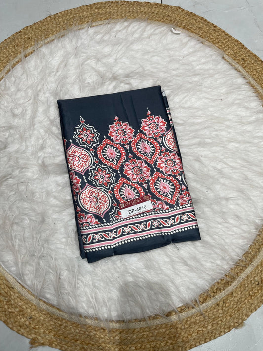 DP-4010 JAPAN SATIN SAREE WITH VIRAL AJRAK PRINT WITH ALL OVER 6.30 MTR CUT