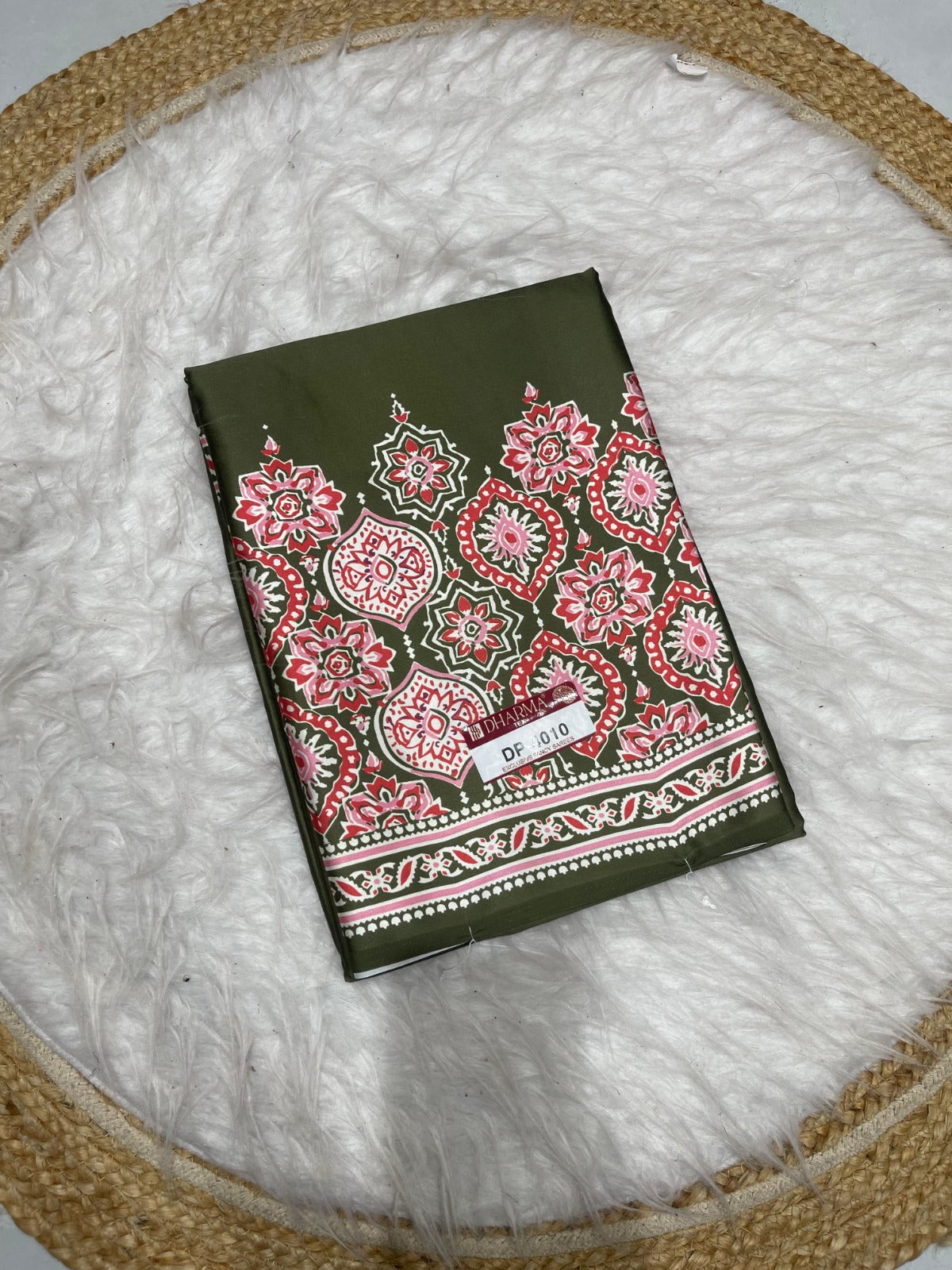DP-4010 JAPAN SATIN SAREE WITH VIRAL AJRAK PRINT WITH ALL OVER 6.30 MTR CUT