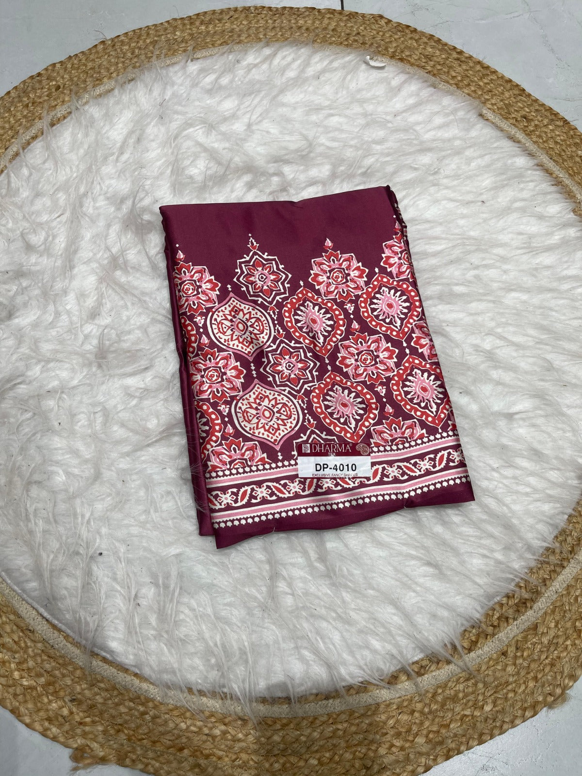 DP-4010 JAPAN SATIN SAREE WITH VIRAL AJRAK PRINT WITH ALL OVER 6.30 MTR CUT