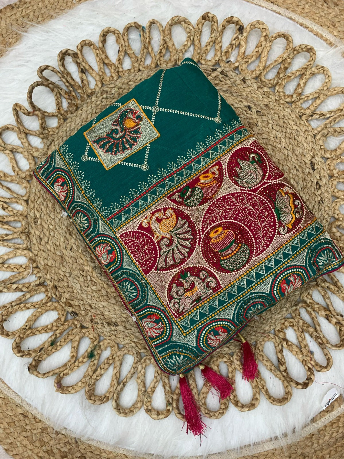 BS-PANCH-MAHAL VICHITRA SILK WITH GHARCHOLA DESIGN WITH HEAVY PALLU WITH DIAMOND WORK ALL OVER WITH TASSELS