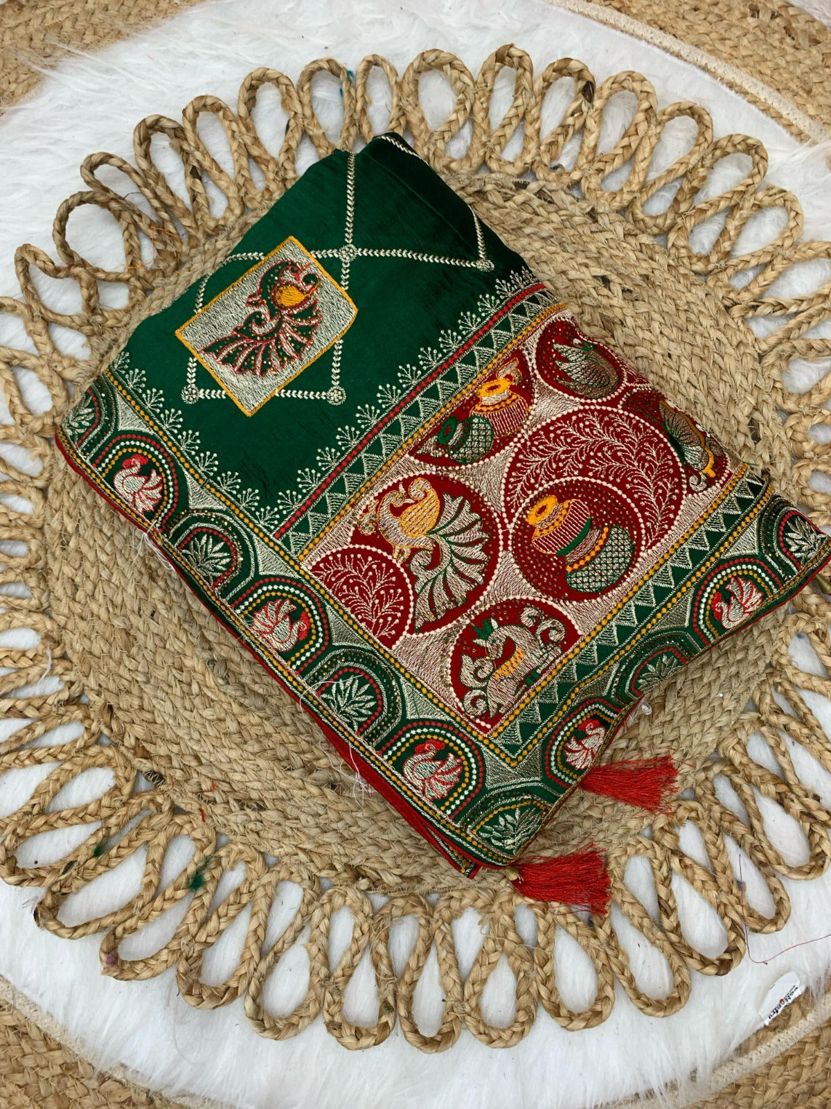 BS-PANCH-MAHAL VICHITRA SILK WITH GHARCHOLA DESIGN WITH HEAVY PALLU WITH DIAMOND WORK ALL OVER WITH TASSELS