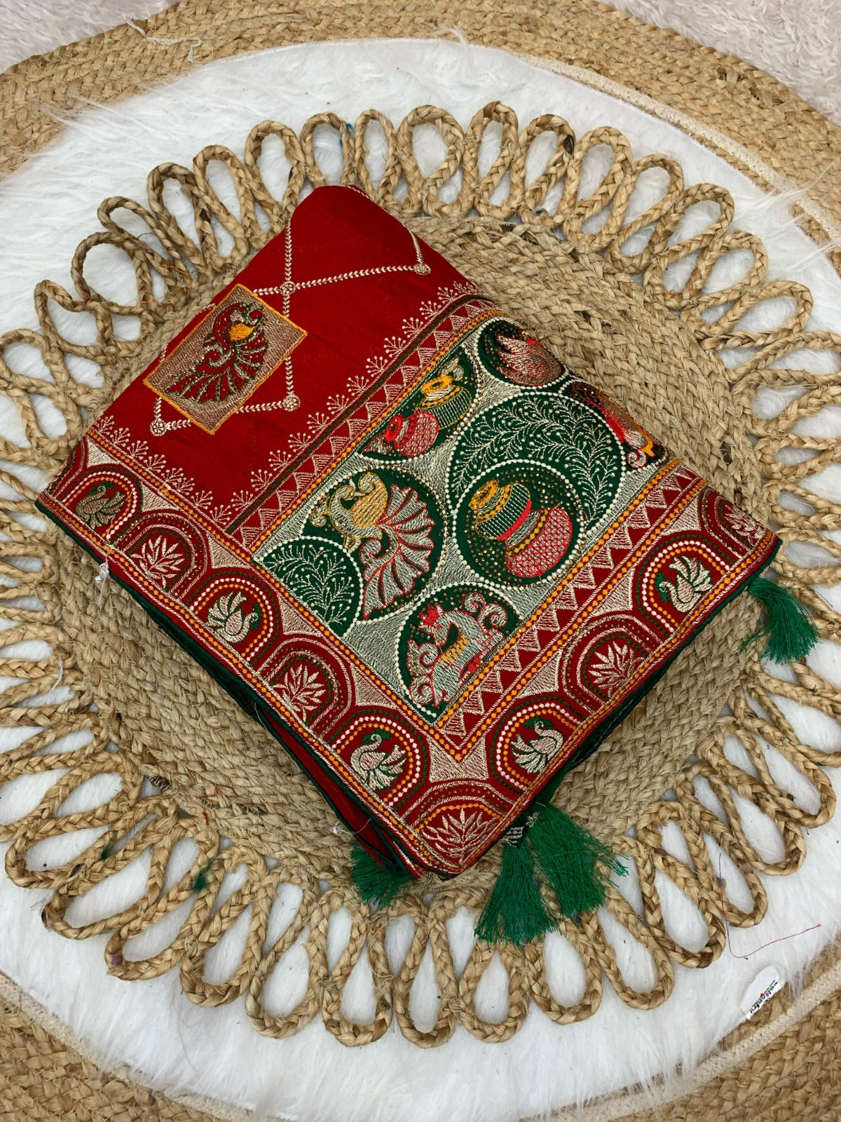 BS-PANCH-MAHAL VICHITRA SILK WITH GHARCHOLA DESIGN WITH HEAVY PALLU WITH DIAMOND WORK ALL OVER WITH TASSELS