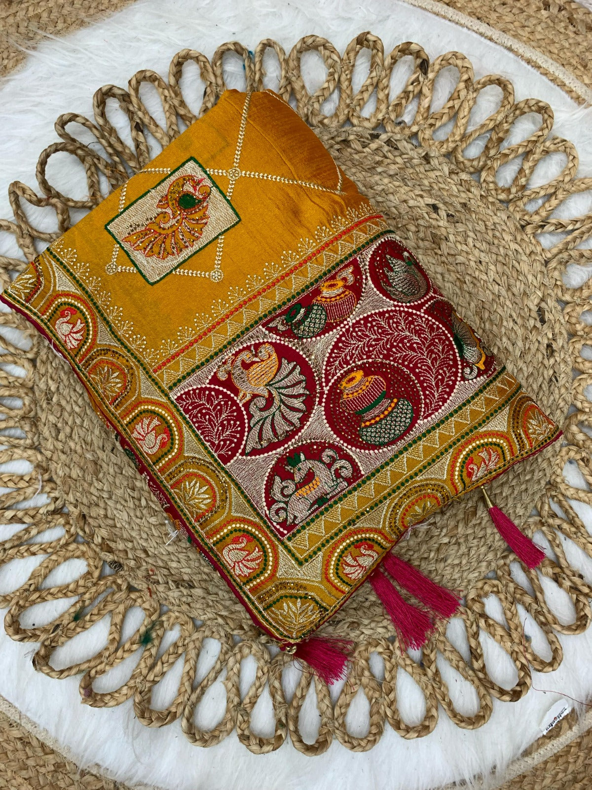 BS-PANCH-MAHAL VICHITRA SILK WITH GHARCHOLA DESIGN WITH HEAVY PALLU WITH DIAMOND WORK ALL OVER WITH TASSELS