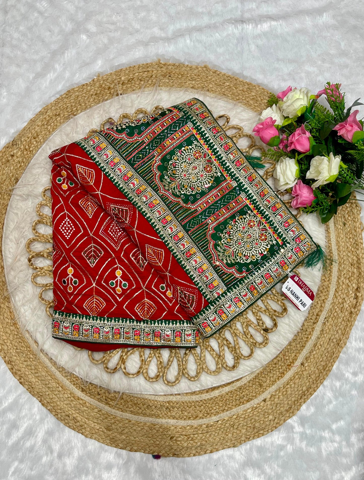 BS-NANHI-PARI HEAVY VICHITRA SAREE WITH HEAVY EMBROIDERY WORK WITH DMC SIROSKI WITH CONTRAST PALLU