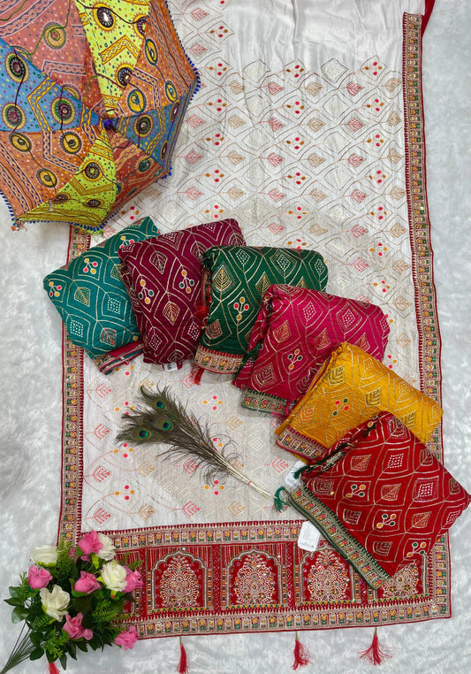 BS-NANHI-PARI HEAVY VICHITRA SAREE WITH HEAVY EMBROIDERY WORK WITH DMC SIROSKI WITH CONTRAST PALLU
