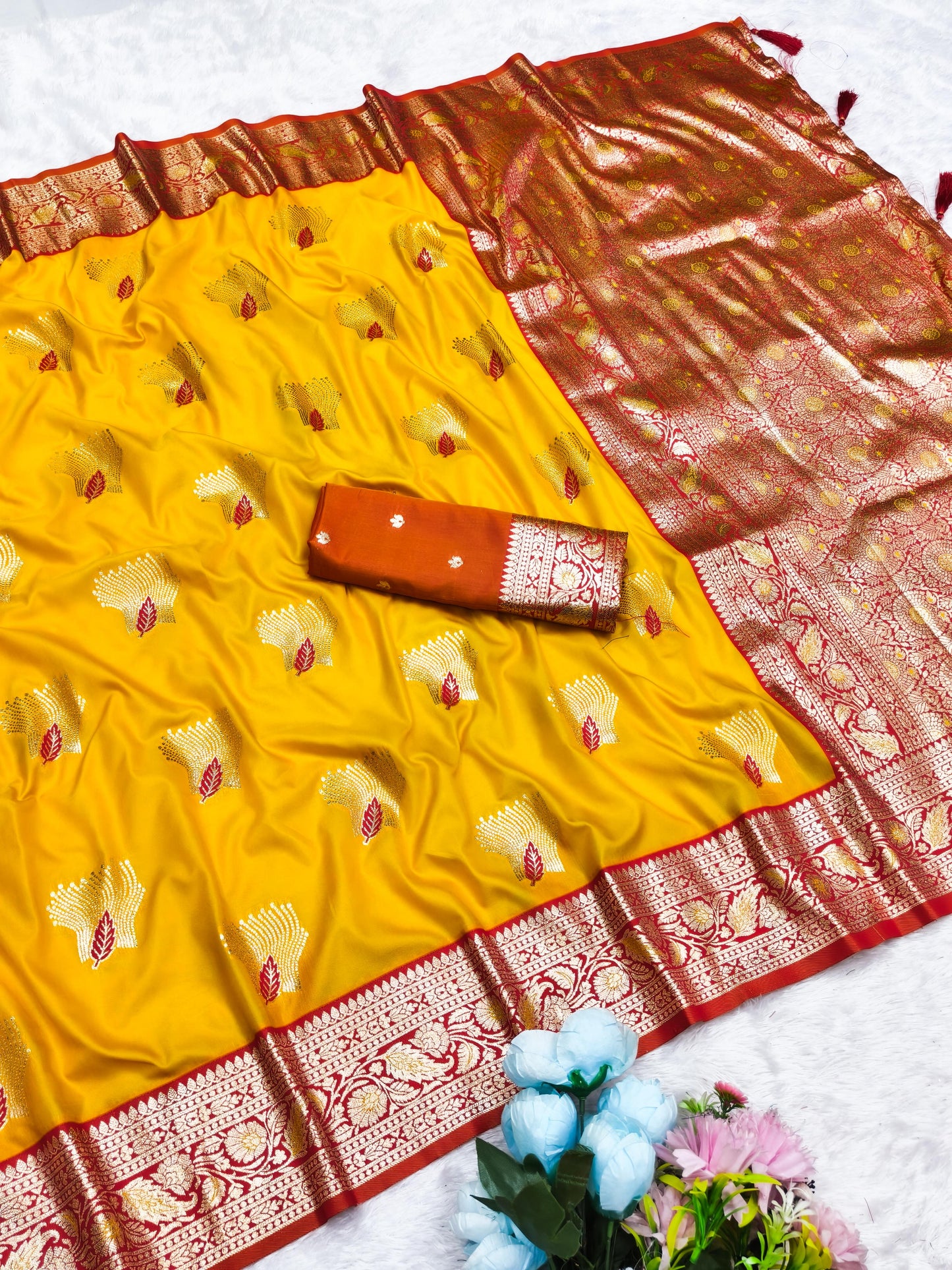 AJ-TOOFAN SOFT 50/600 SILK SAREE WITH GRAND RICH PALLU EITH CONTRAST BORDER WITH VIRAL PATTA DESIGN