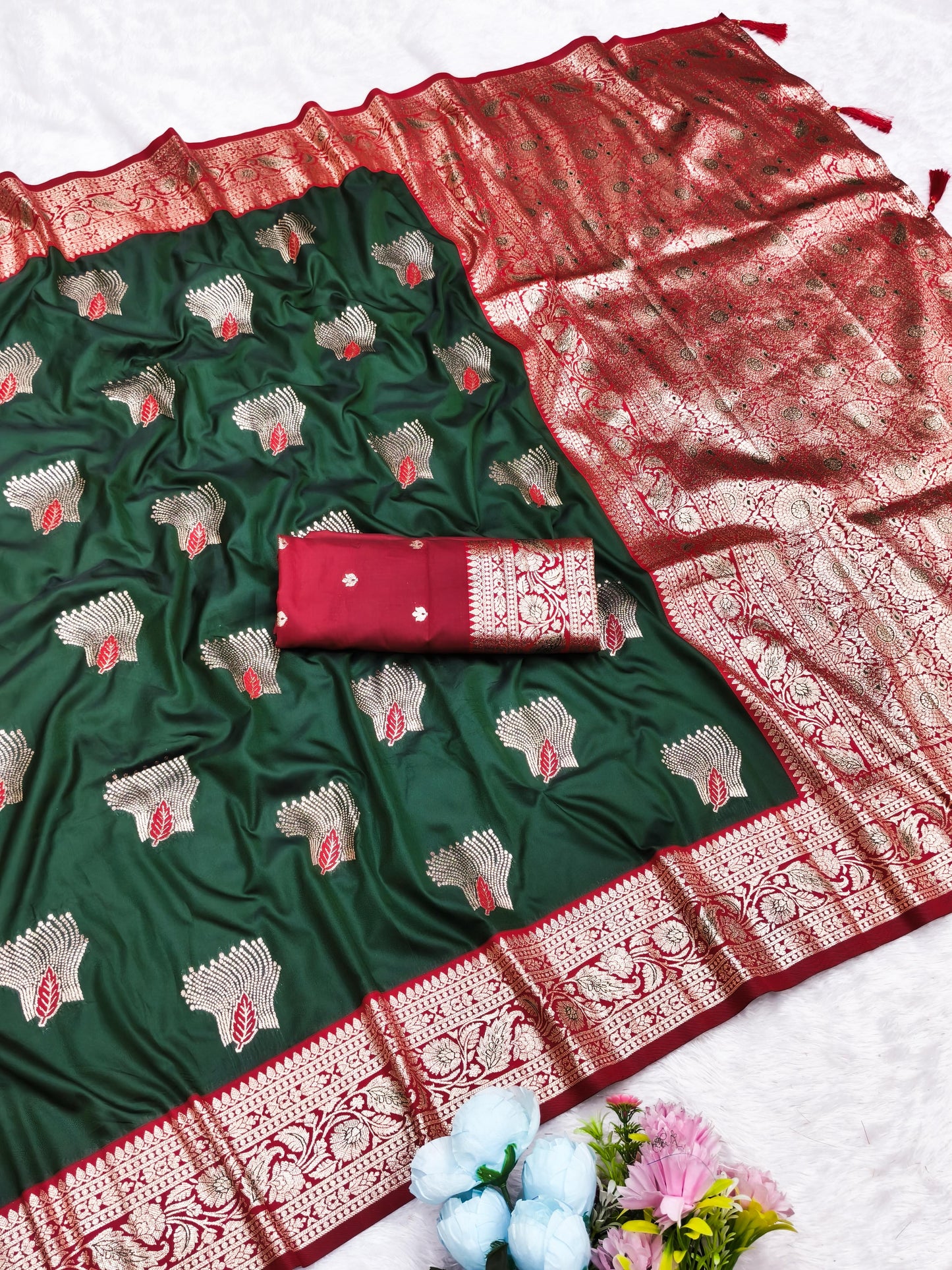 AJ-TOOFAN SOFT 50/600 SILK SAREE WITH GRAND RICH PALLU EITH CONTRAST BORDER WITH VIRAL PATTA DESIGN
