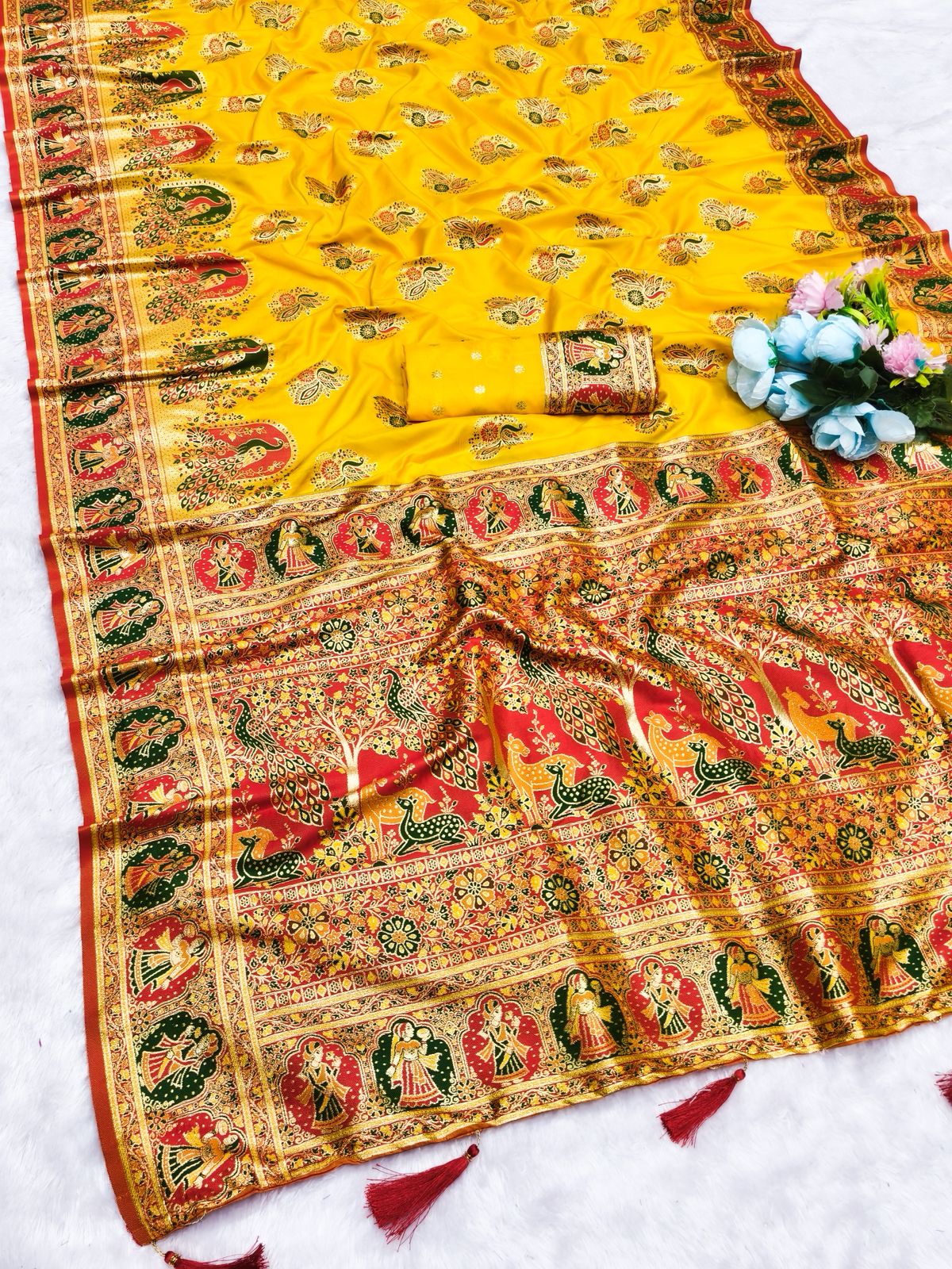 AJ-POSITION-PEACOCK SOFT 50/600 SILK SAREE WITH POSITION STYLE WEAVING WITH HEAVY DESIGN WITH CONTRAST BODY PALLU AND BLOUSE