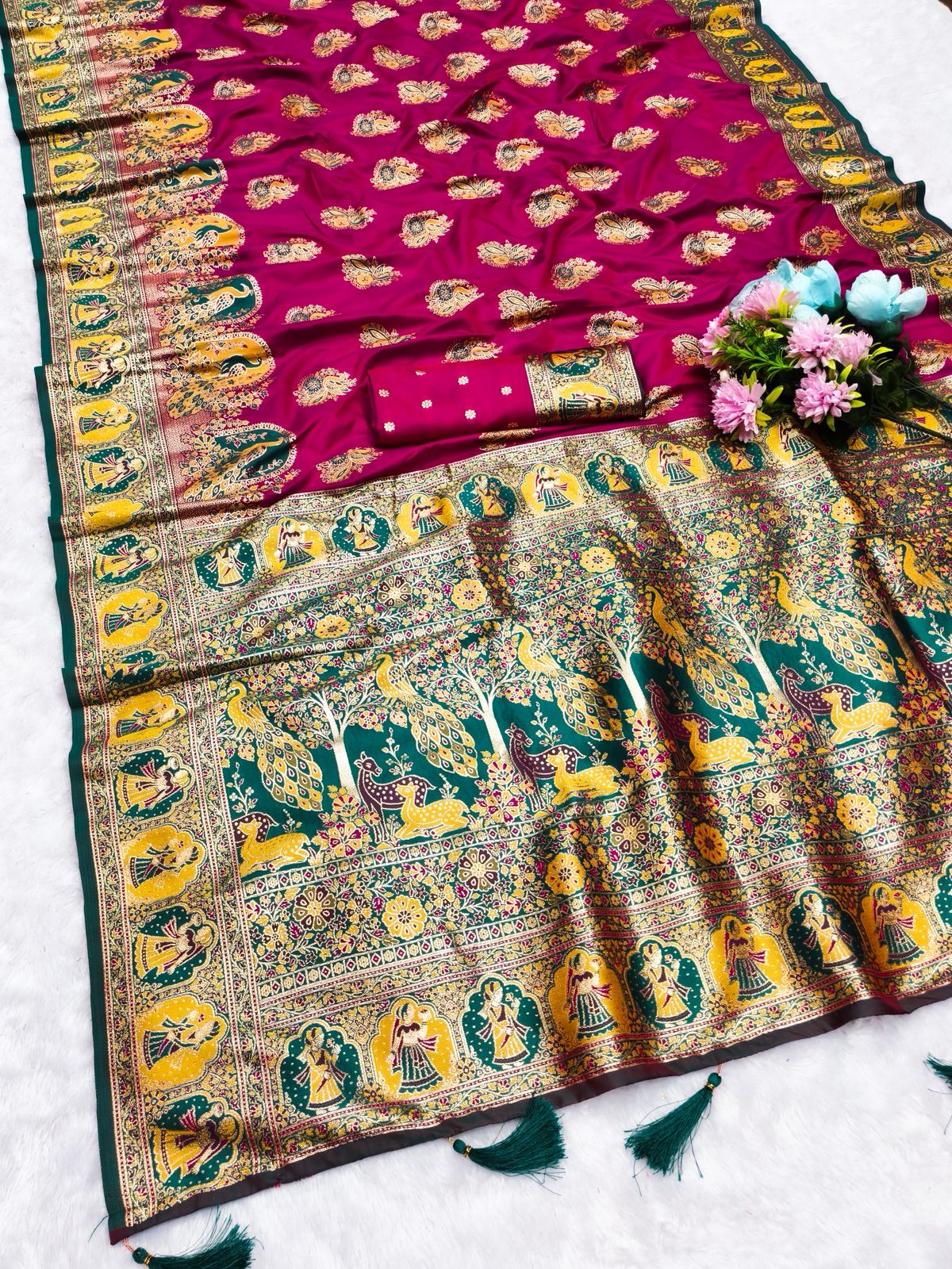 AJ-POSITION-PEACOCK SOFT 50/600 SILK SAREE WITH POSITION STYLE WEAVING WITH HEAVY DESIGN WITH CONTRAST BODY PALLU AND BLOUSE