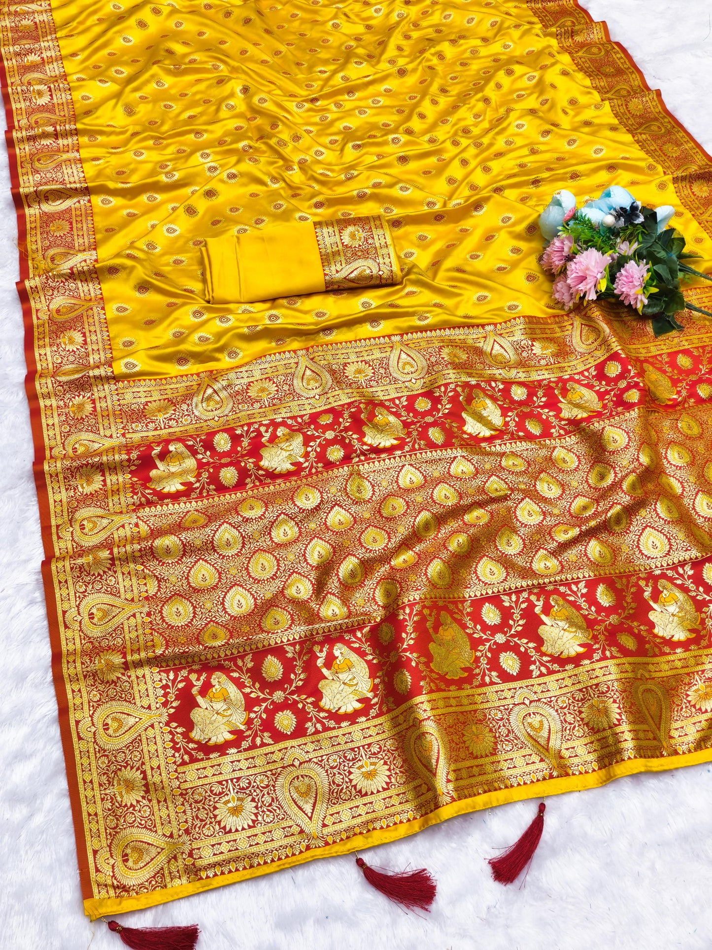 AJ-SATIN-CREATIVE SOFT SATIN SILK SAREE WITH RICH PALLU WITH CONTRAST PALLU AND BORDER WITH BUTTA DESIGN WITH BUTTI BLOUSE