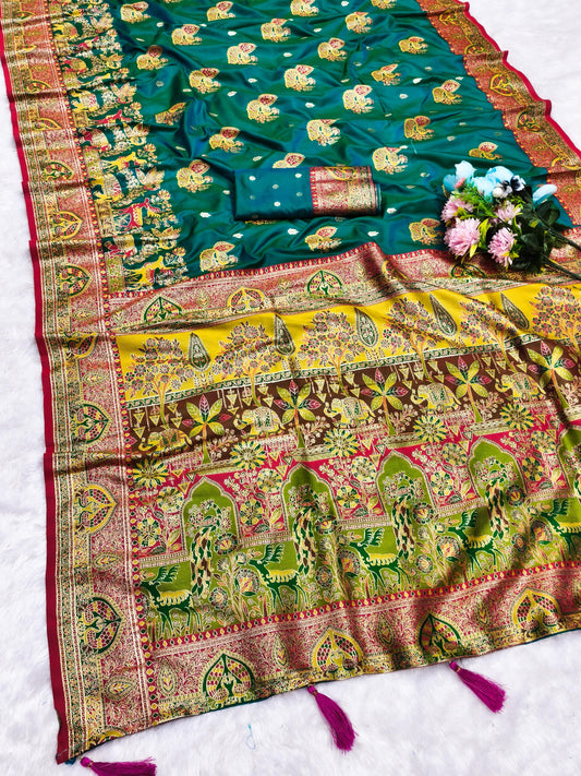 AJ-POSITION-HIRAN SOFT 50/600 SILK SAREE WITH POSITION STYLE WEAVING WITH HEAVY DESIGN WITH CONTRAST BODY PALLU AND BLOUSE