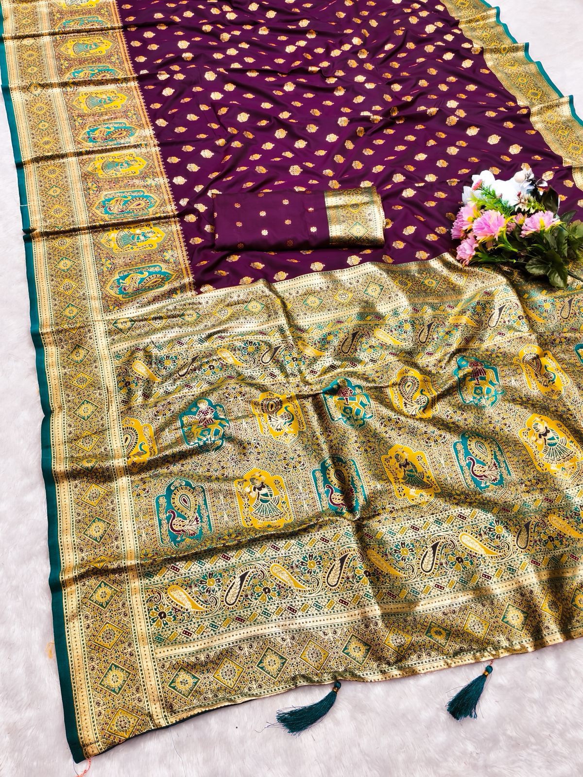 AJ-VICTORIA SOFT 50/600 SILK SAREE WITH POSITION STYLE WEAVING WITH HEAVY DESIGN WITH CONTRAST BODY PALLU AND BLOUSE