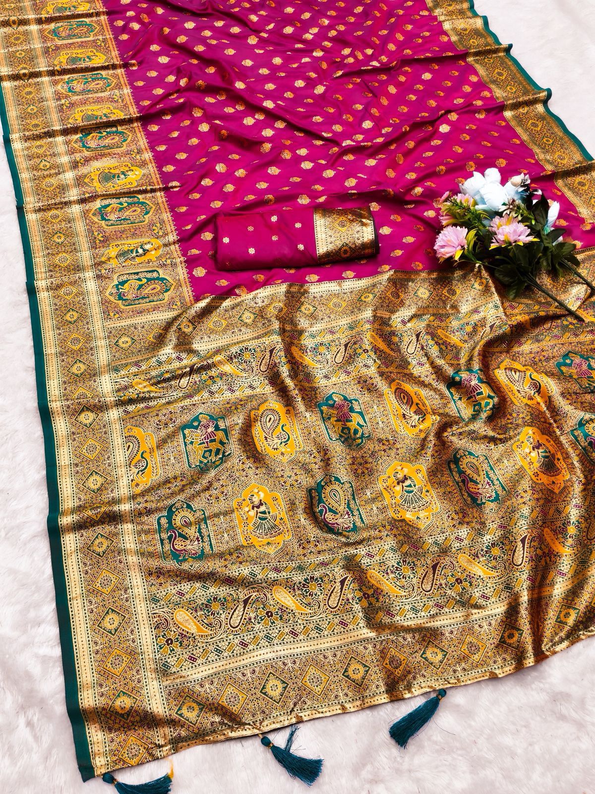 AJ-VICTORIA SOFT 50/600 SILK SAREE WITH POSITION STYLE WEAVING WITH HEAVY DESIGN WITH CONTRAST BODY PALLU AND BLOUSE