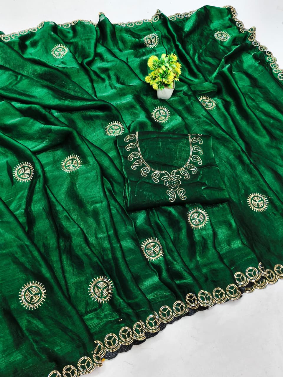 DF-APPORVA FENDI SATIN SAREE WITH JARKAN WORK WITH BEADS WORK AND HEAVY BLOUSE