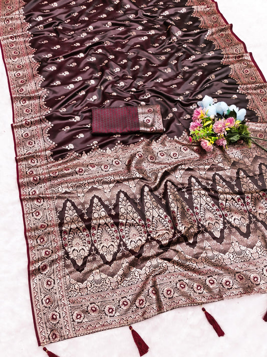 AJ-SATIN-IMPERIA SATIN SILK SAREE WITH RICH PALLU AND BEAUTIFUL MEENAKARI WORK WITH DARK MATCHING