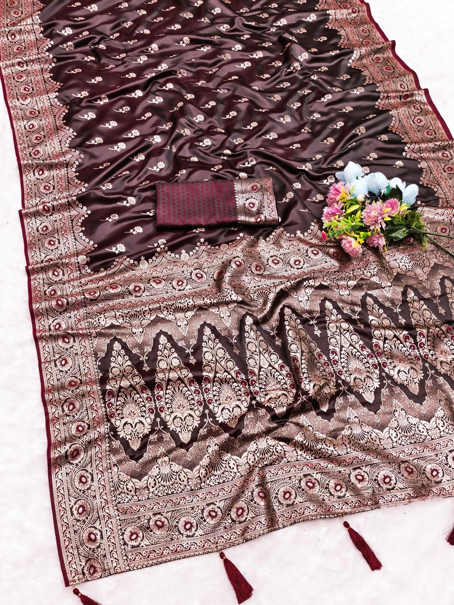 AJ-SATIN-IMPERIA SATIN SILK SAREE WITH RICH PALLU AND BEAUTIFUL MEENAKARI WORK WITH DARK MATCHING