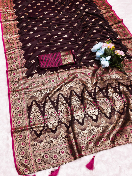 AJ-SATIN-IMPERIA SATIN SILK SAREE WITH RICH PALLU AND BEAUTIFUL MEENAKARI WORK WITH DARK MATCHING