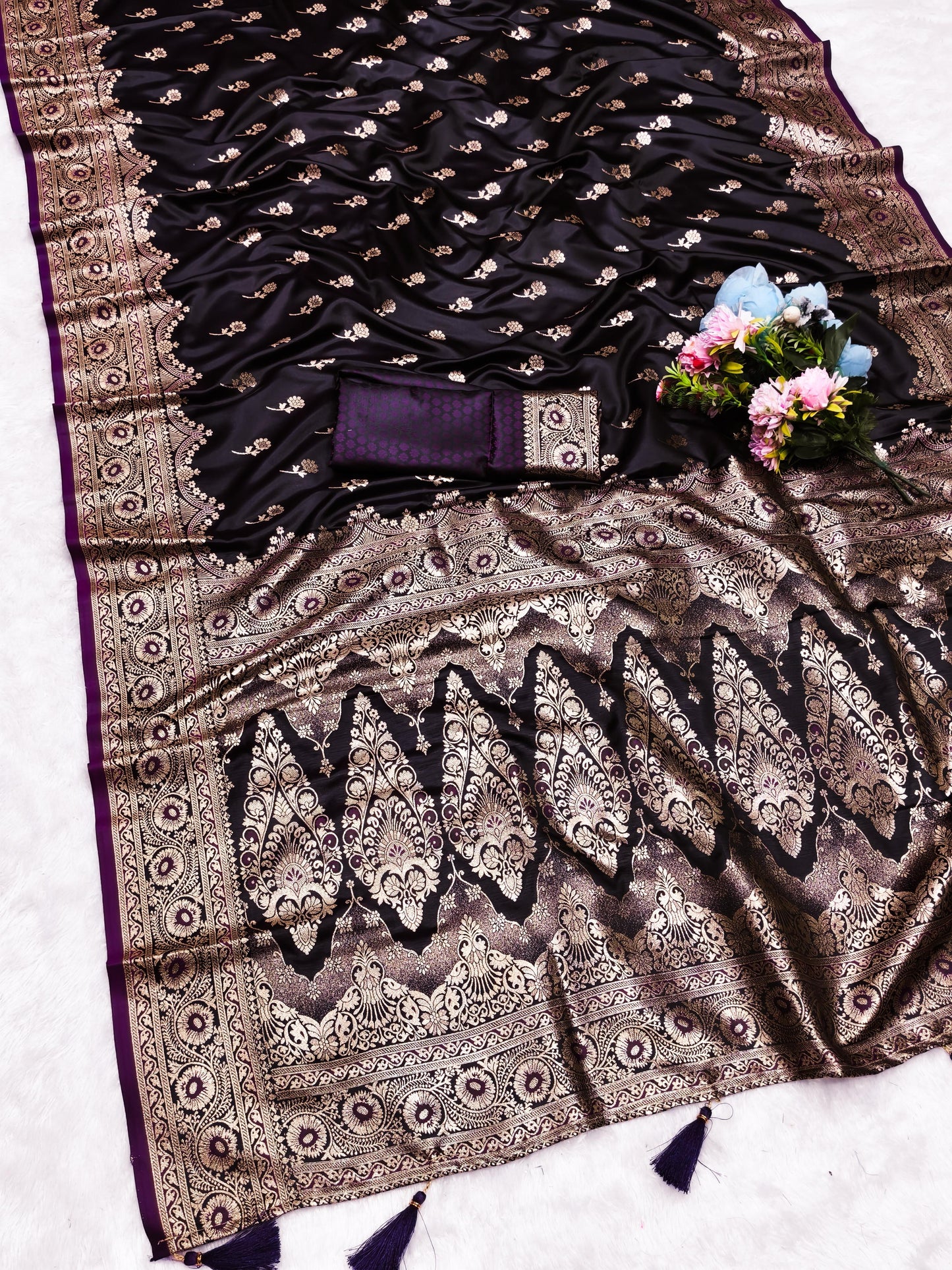 AJ-SATIN-IMPERIA SATIN SILK SAREE WITH RICH PALLU AND BEAUTIFUL MEENAKARI WORK WITH DARK MATCHING