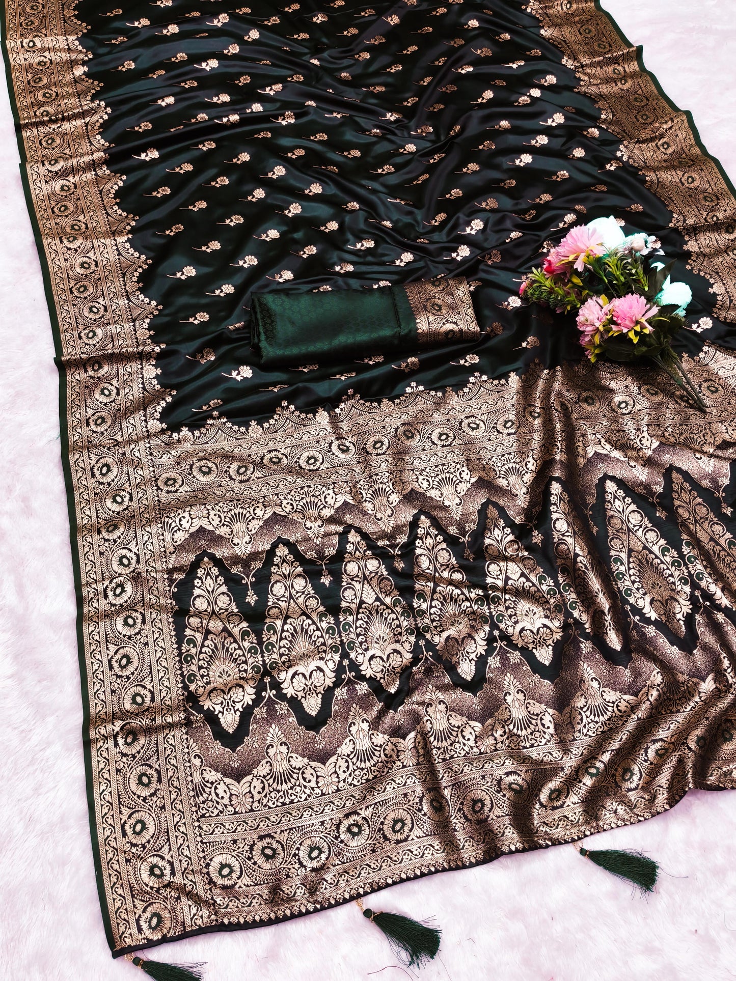 AJ-SATIN-IMPERIA SATIN SILK SAREE WITH RICH PALLU AND BEAUTIFUL MEENAKARI WORK WITH DARK MATCHING