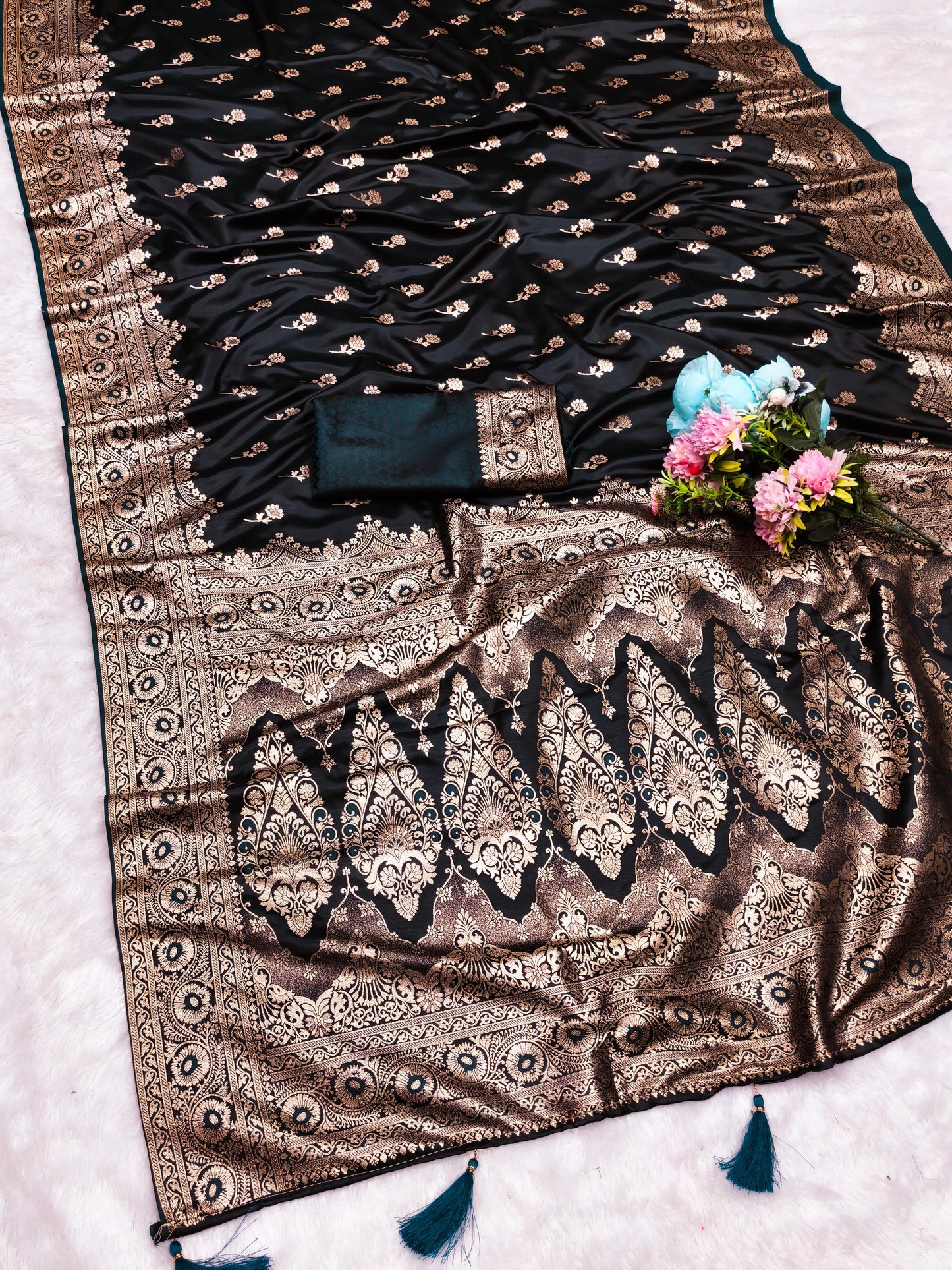 AJ-SATIN-IMPERIA SATIN SILK SAREE WITH RICH PALLU AND BEAUTIFUL MEENAKARI WORK WITH DARK MATCHING