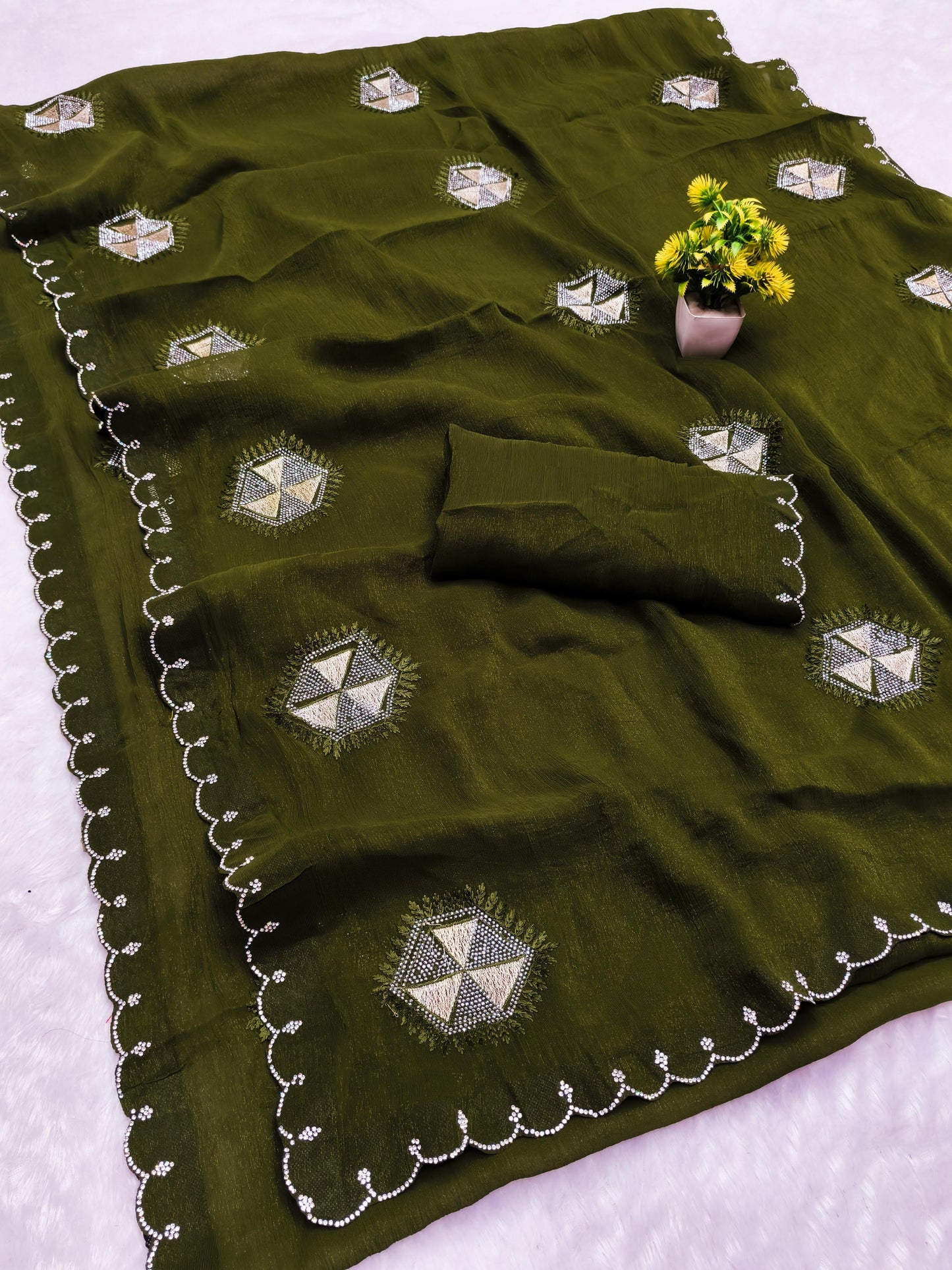 DF-HASMIT SIMMER SAREE WITH EMBORIDERY WORK WITH THREAD AND DIAMOND WORK