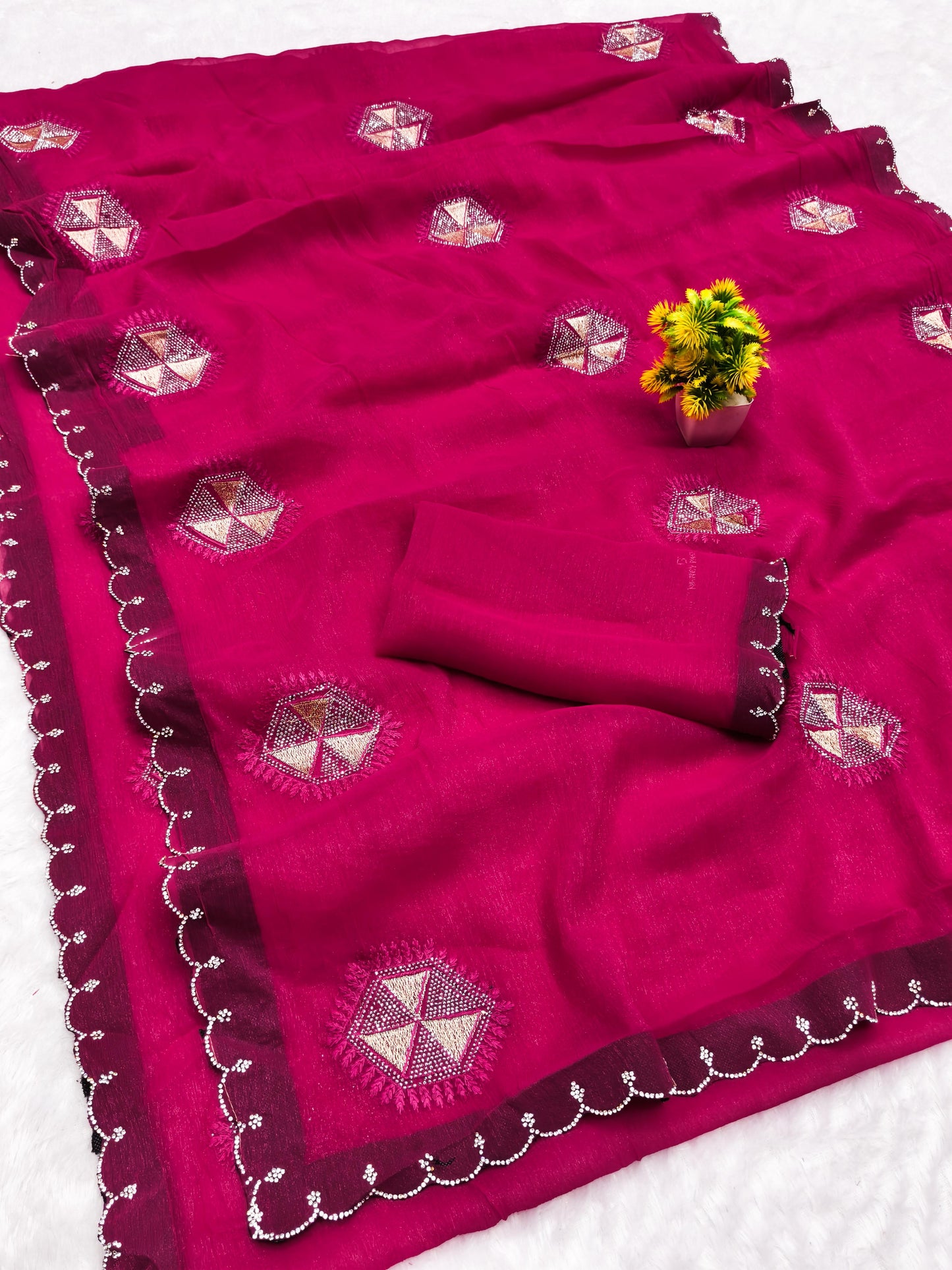 DF-HASMIT SIMMER SAREE WITH EMBORIDERY WORK WITH THREAD AND DIAMOND WORK