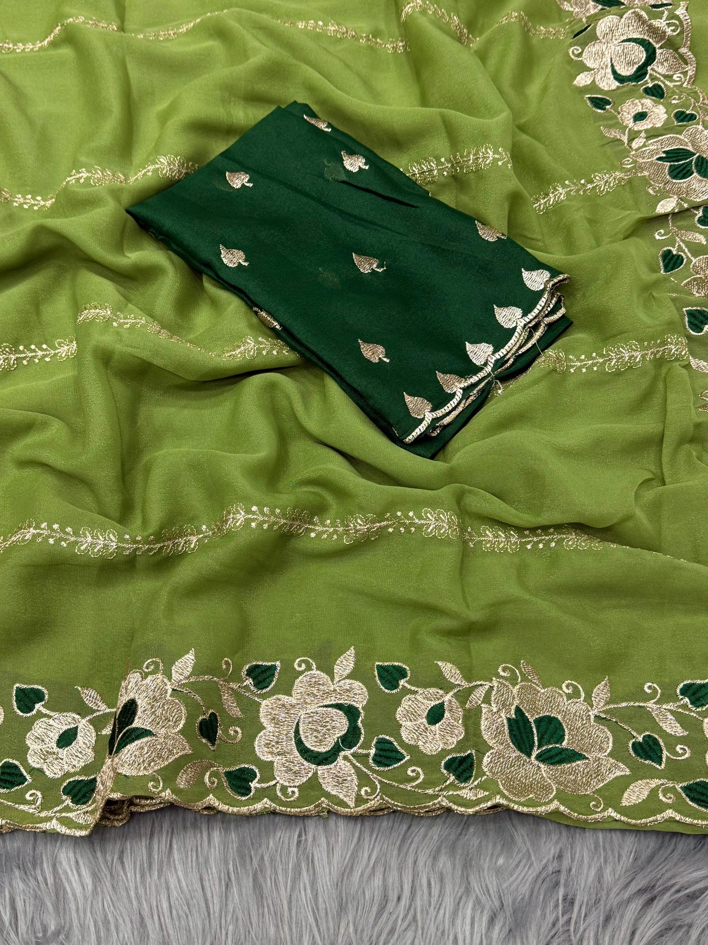 NN-2050 Star Georgette Saree with thread work and embroidery work with heavy blouse