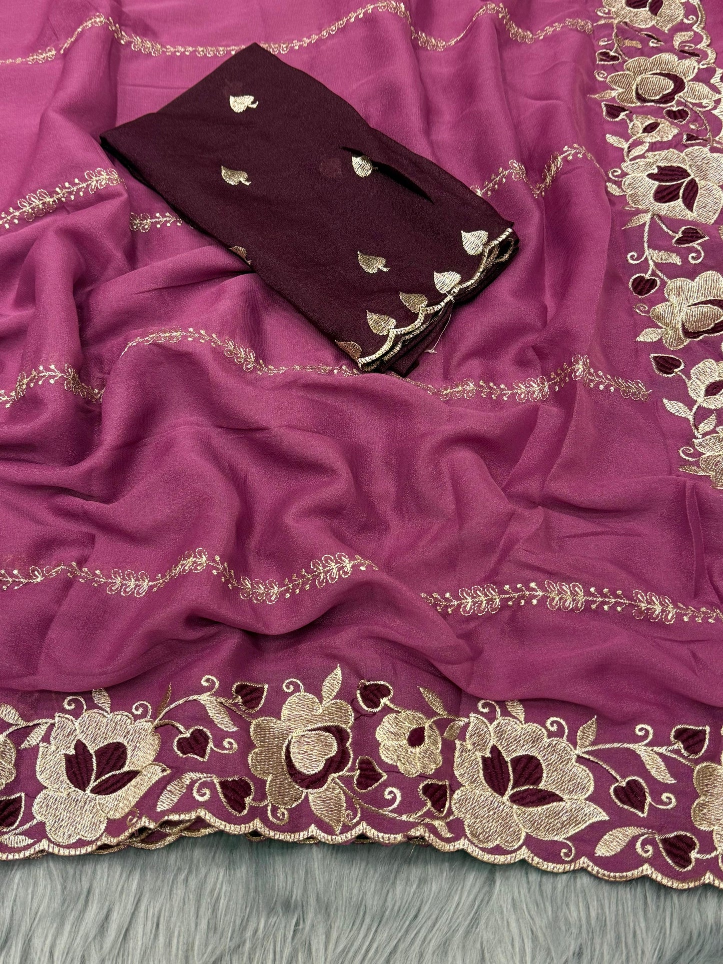 NN-2050 Star Georgette Saree with thread work and embroidery work with heavy blouse